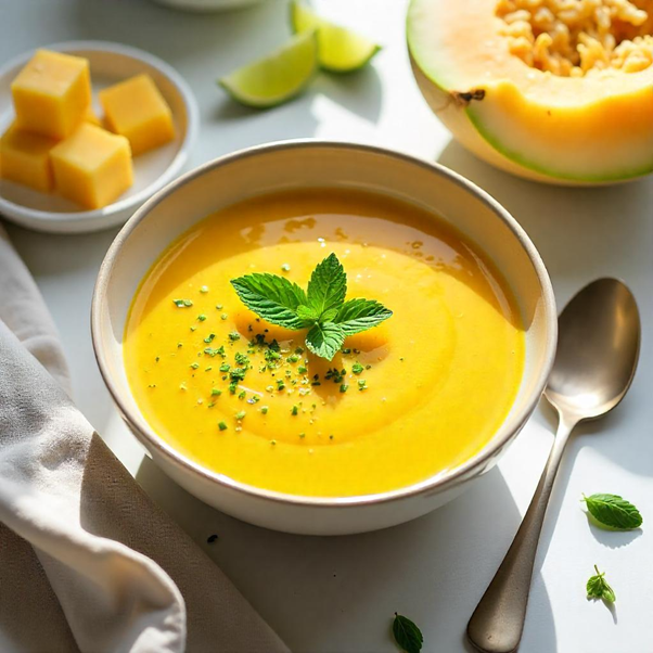 Chilled Yellow Muskmelon Soup with Mint & Lime