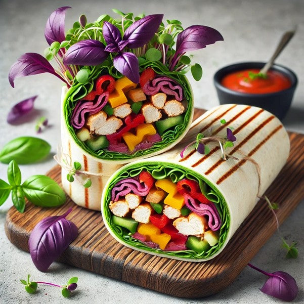 Grilled Chicken Wrap with Purple Basil Microgreens