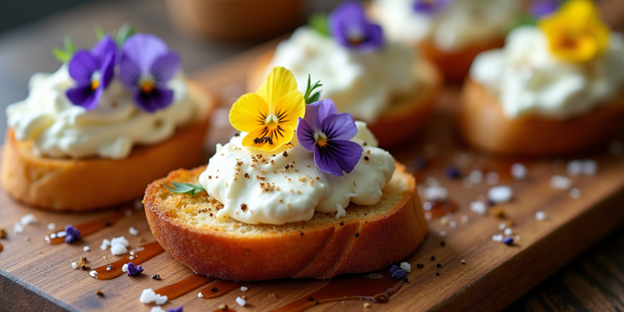 Pansy & Goat Cheese Crostini