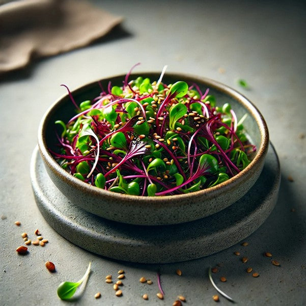 Stir-Fried UNS Red Mustard Microgreens with Garlic and Sesame