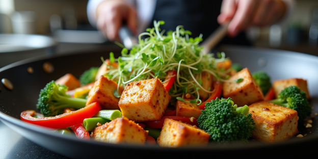 UNS Mustard Microgreens Tofu Stir-Fry