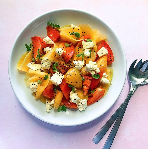 UNS Yellow Muskmelon, Tomato & Feta Salad with Oregano