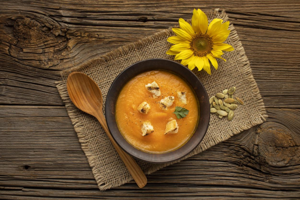 Pumpkin & Ginger Soup with Cauliflower Garnish