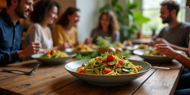 Microgreen Pesto Pasta with Roasted Vegetables