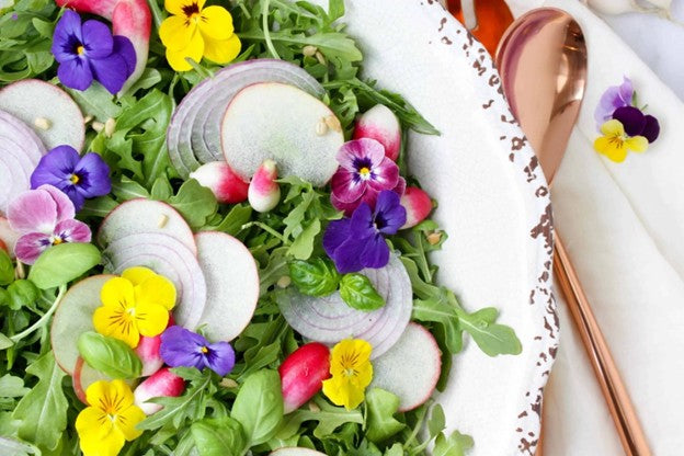 Wild Arugula & Pansy Salad with Basil-Orange Blossom Dressing