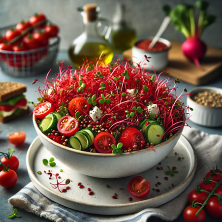 Red Amaranth Microgreens Salad with Feta Cheese