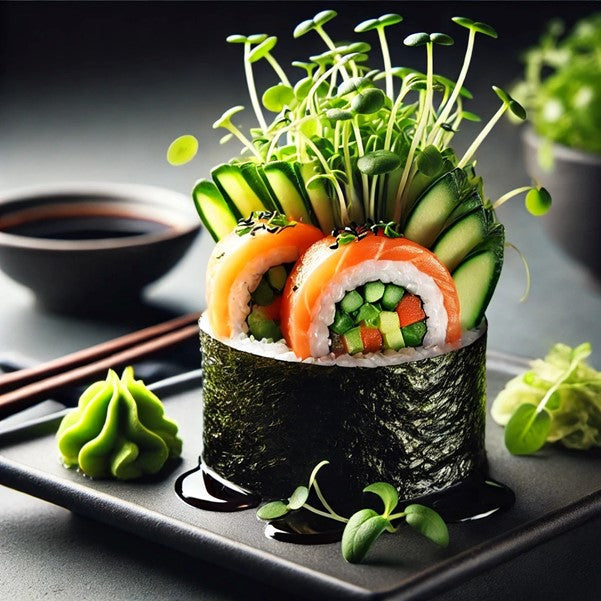 Sushi Rolls with Shiso Green Microgreens