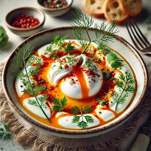 Turkish Eggs with Garnished with UNS Dill Microgreens