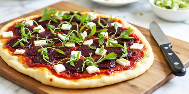 UNS Arugula Microgreens and Roasted Beetroot Pizza
