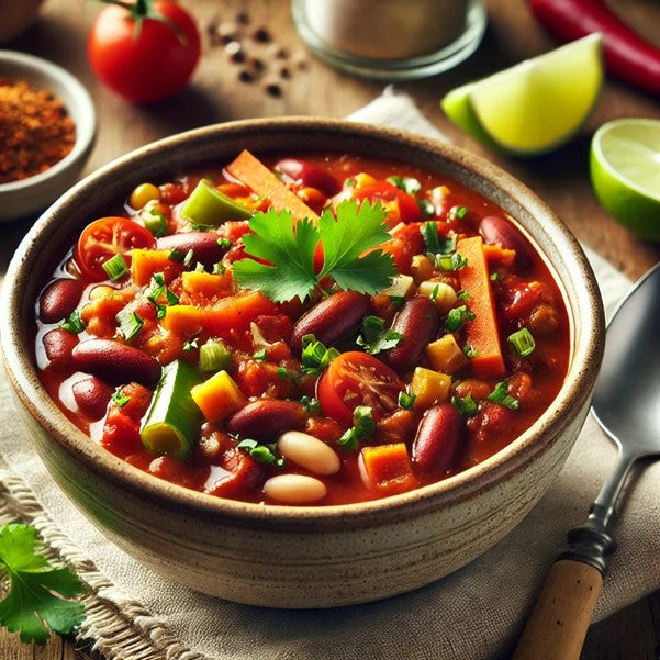 Spicy chili packed with beans, vegetables