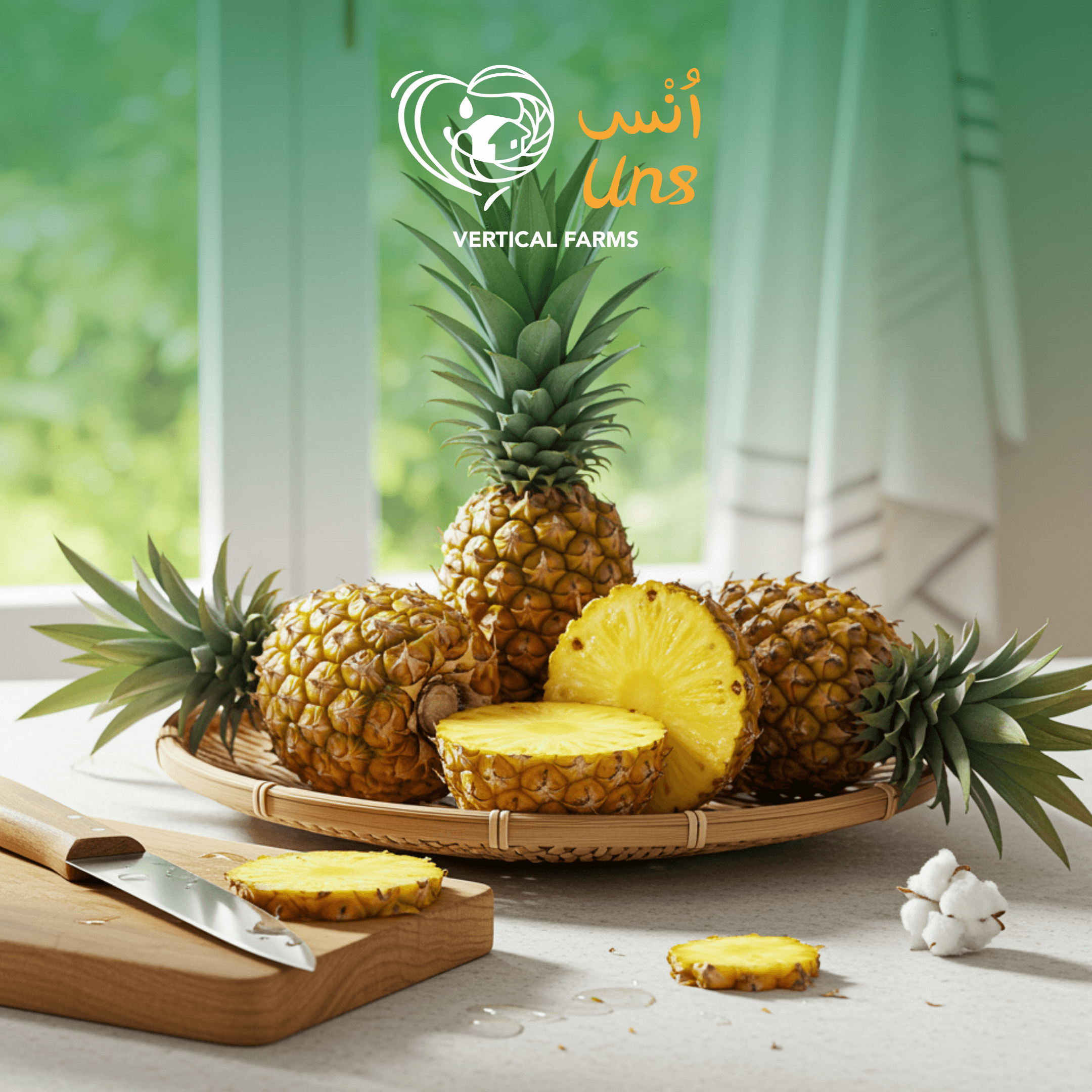 Pineapple Baby South Africa displayed in a basket with fresh cuts, highlighting its tropical flavor and sweetness.