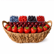 Premium Berry Basket filled with fresh strawberries, blueberries, raspberries, blackberries, and cherries.