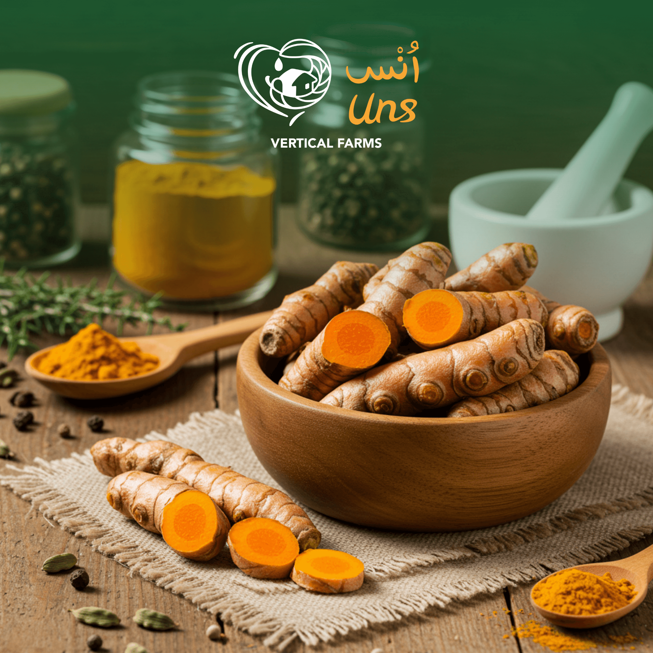 Fresh Turmeric India in a wooden bowl, showcasing its vibrant orange color and earthy aroma.