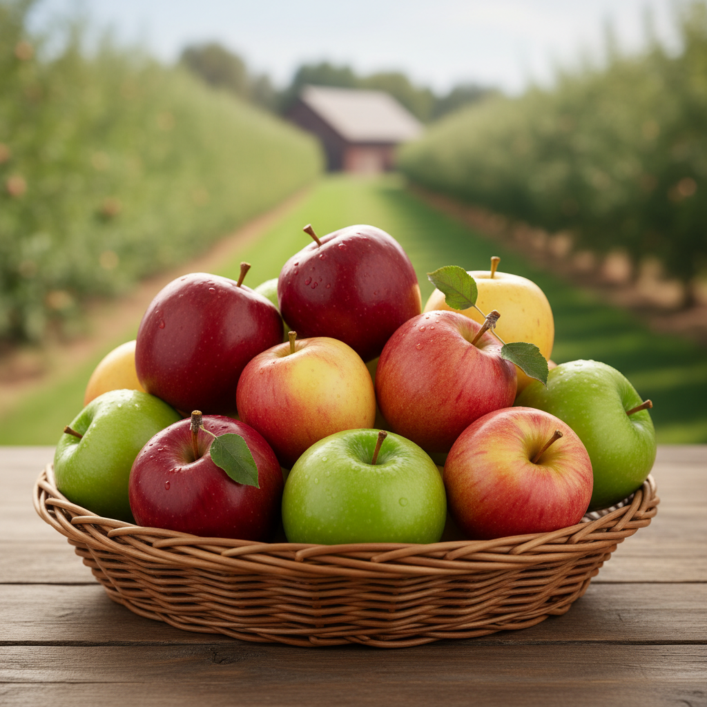 Different Varieties of Fresh Apples in a basket in Square image